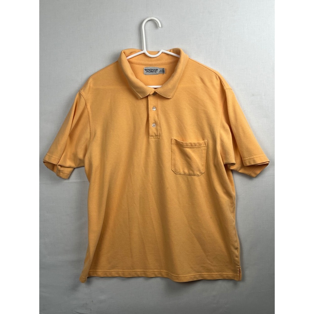 Windham Pointe Mens Polo Shirt Size L Short Sleeve Pocket Pique Orange Classic